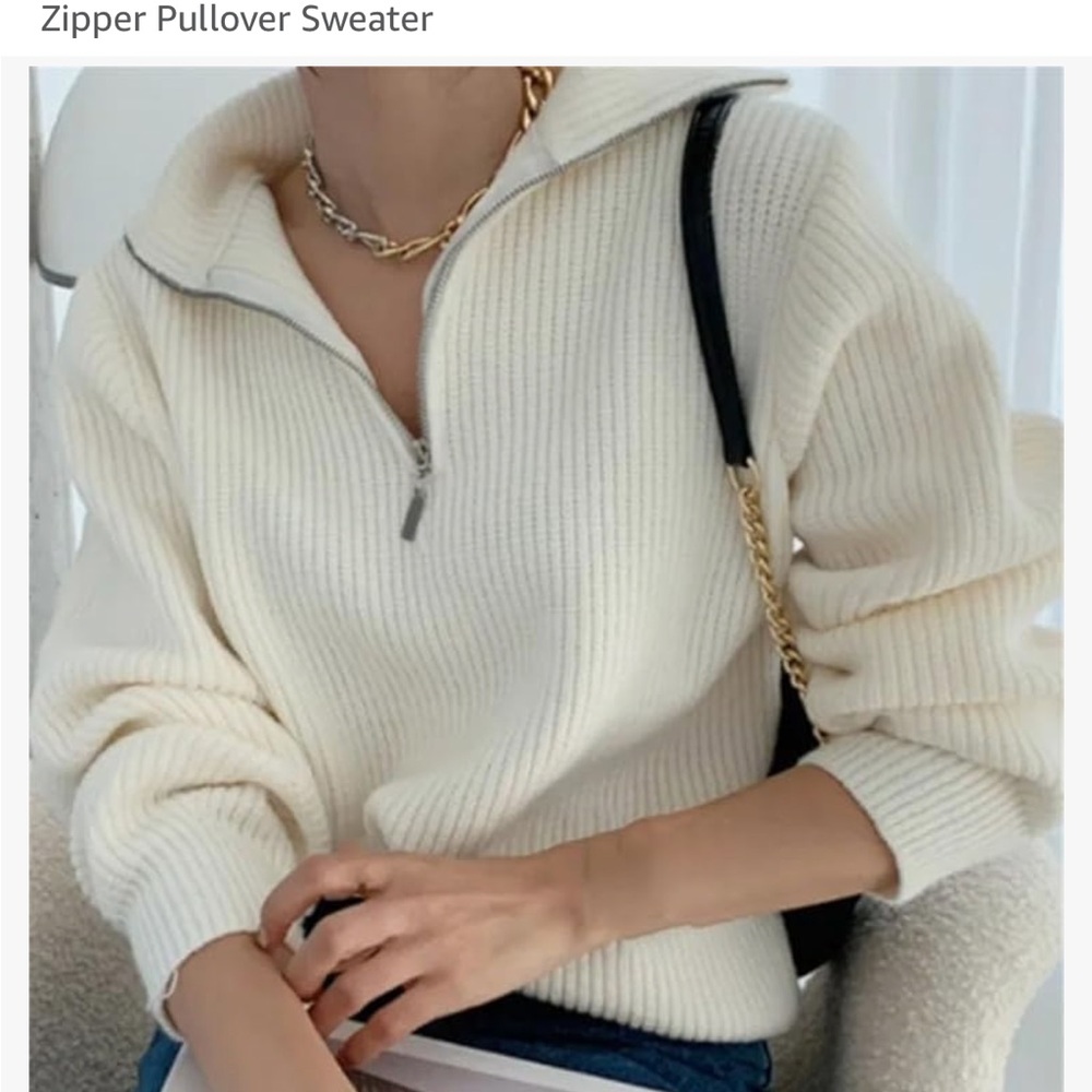 Boutique White knit zipper neck pull over sweater nwt